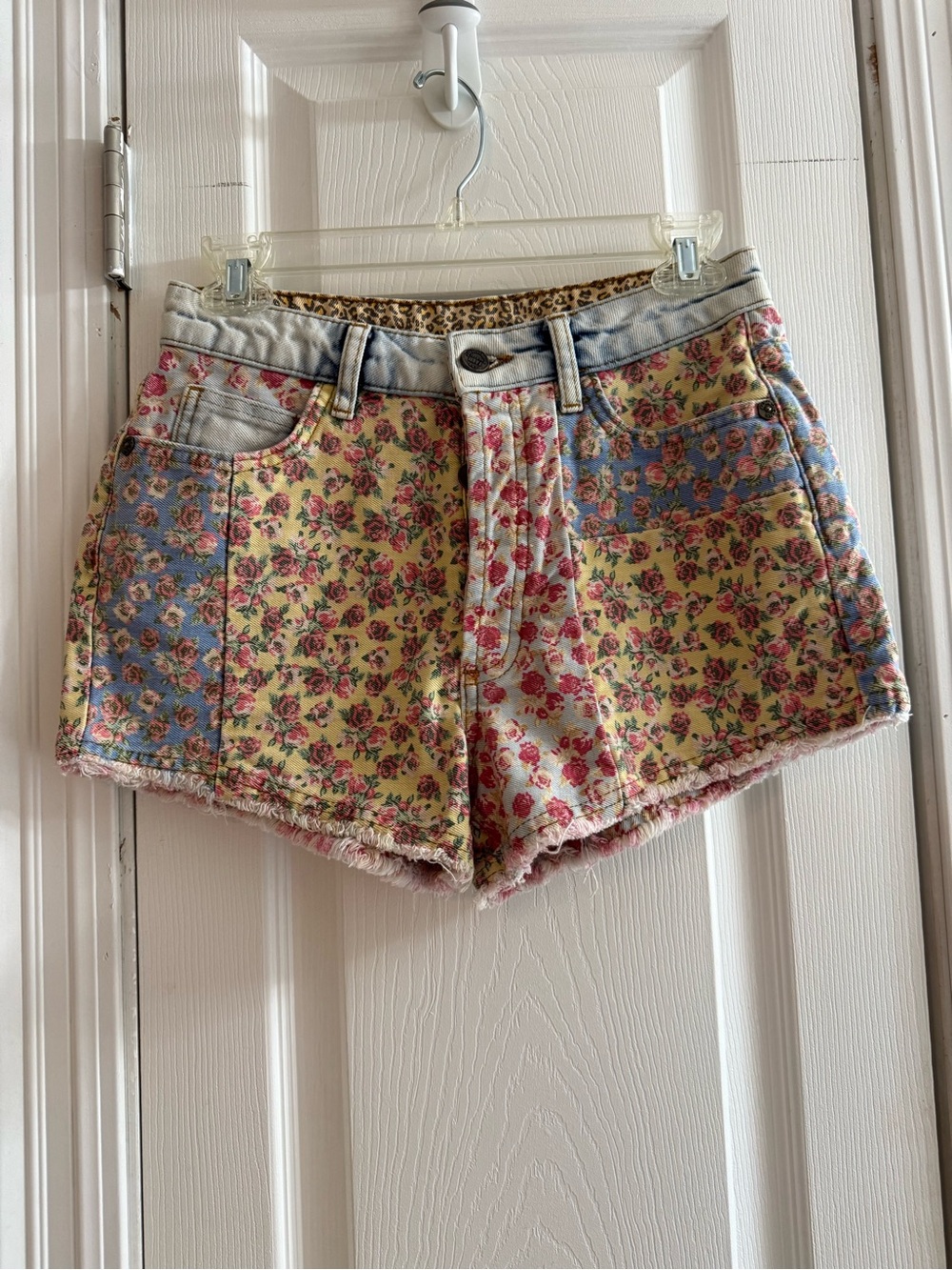 Farm Rio For Anthropologie Floral Patchwork Denim Shorts - Yellow & Blue